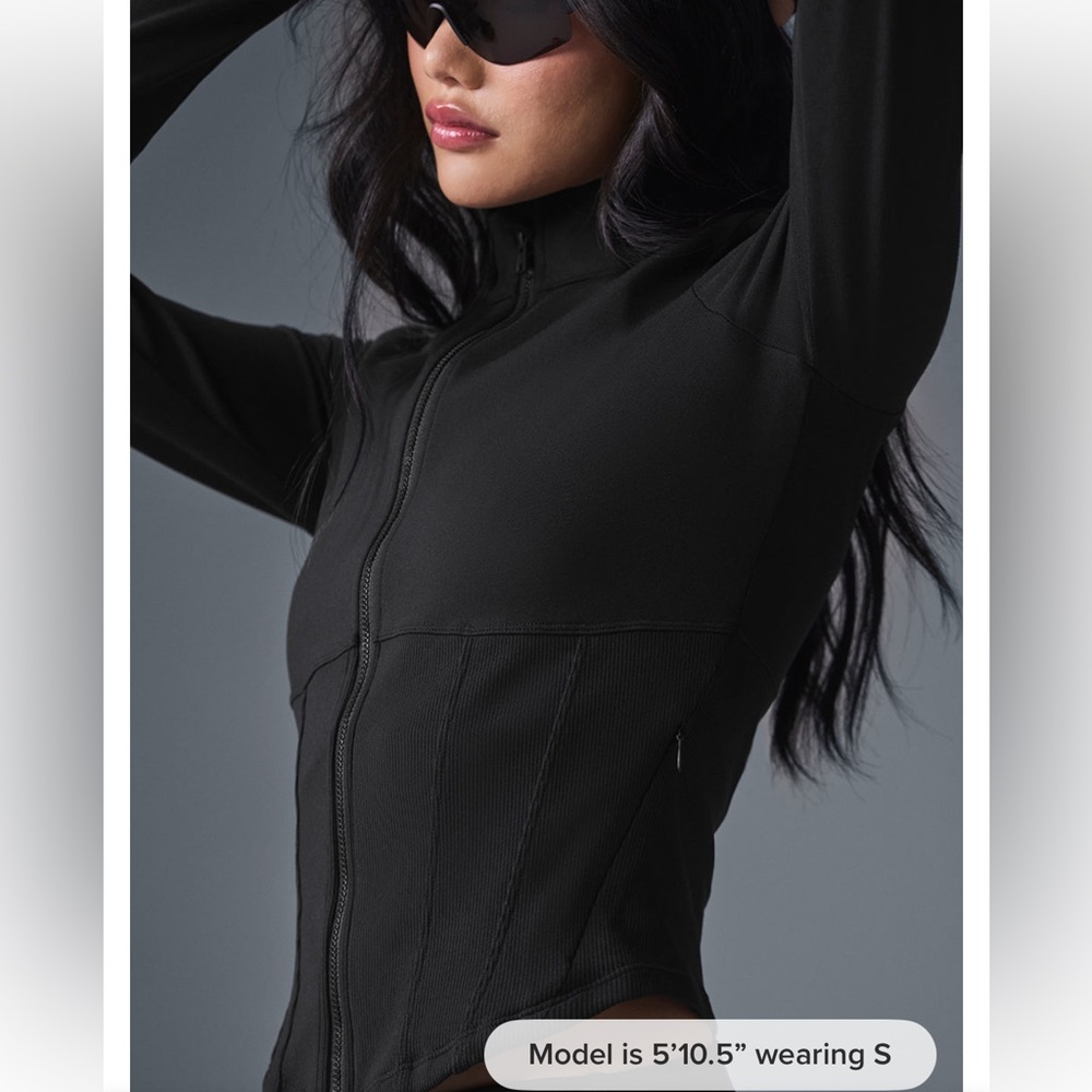 Alo Airbrush Black Corset Full Zip Jacket XS - Picture 8 of 13